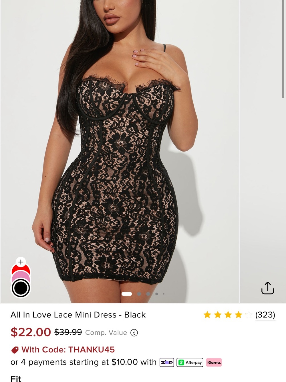 Fashion Nova Black Lace Mini Dress with Nude Lining